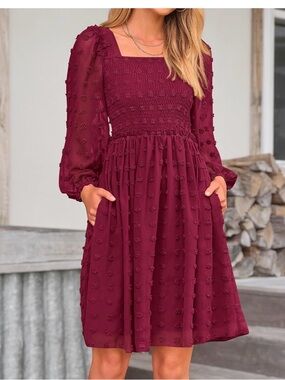 Elegant Burgundy Long Sleeve Dress